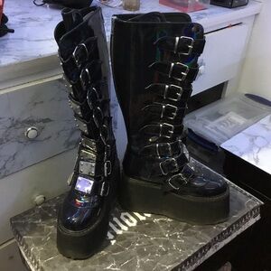 Demonia Hologram Knee High Platform Boots